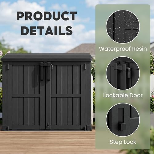LHBcraft Outdoor Storage Cabinet 36 Cu Ft, Portable Horizontal Storage Shed with Lockable Doors, Easy to Assemble, Waterproof Outdoor Storage Box for Backyards - Image 2
