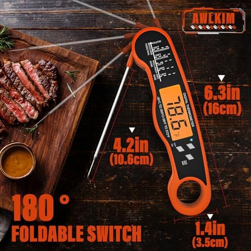 AWLKIM Meat Thermometer Digital, Instant Read Food Thermometer, Orange - Image 3