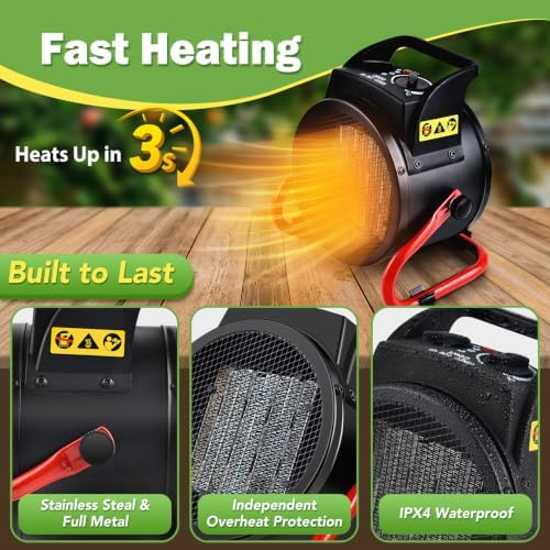Greenhouse Heater with Thermostat, Auto Power Control with Digital Temperature Display, Fast Heating, Overheat Protection, Electric Heater for Grow Tent, Greenhouse, Flower Room, Patio - Image 3
