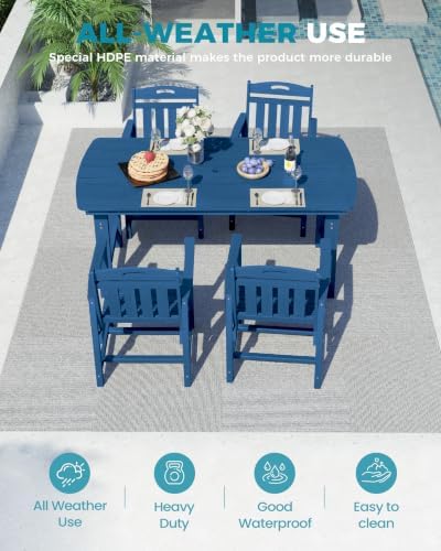 Ciokea HDPE Outdoor Dining Set of 4, Patio Table and Chairs Sets, Navy Blue - Image 3
