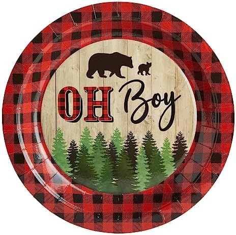 BLUE PANDA Lumberjack Baby Shower Paper Plates - 9 in, 80 Count, Buffalo Plaid - Oh Boy Plates for Baby Shower & Durable Party Supply Decor for Boy Party - Image 4