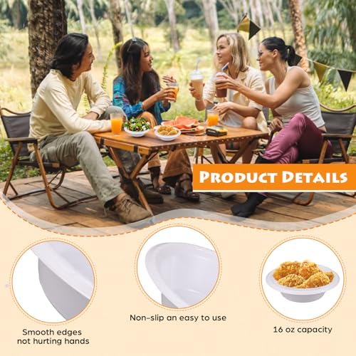 100 Pack 16oz White Disposable Plastic Bowls Dessert, Ice Cream, Salad, Soup Serving Cups for Party, Picnic, Food Snacks (White) - Image 3