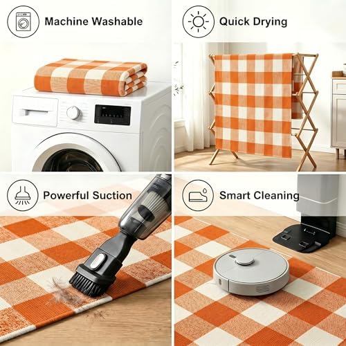 MUBIN Fall Decor Cotton Buffalo Plaid Rug, 3' x 5' Orange White Outdoor Rug Front Door Decorative Mat, Washable Halloween Doormat Foldable Area Rug Layered Door Mats Rug for Front Porch, Entryway - Image 5