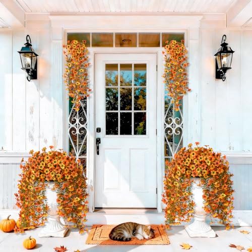 Artificial Fall Flowers Fake Mums UV Hanging Plants for Outdoors Decor - Image 4