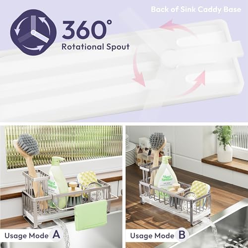 SWTYMIKI Sponge Holder for Kitchen Sink - Sink Caddy with Brush Holder Self-draining Sponge Caddy Organizer with Divider Stainless Steel Kitchen Accessories Storage for Countertop, Silver - Image 2