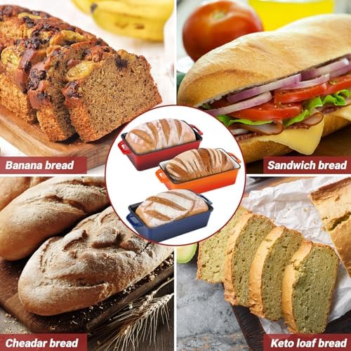Northriver Casting 9x5 Inch Enameled Cast Iron Bread Loaf Pan with Lid, Perfect Sourdough Baking Pans | Even Heat Distribution for Homemade Bread, Cake, Meatloaf，2 Piece set，Red - Image 5