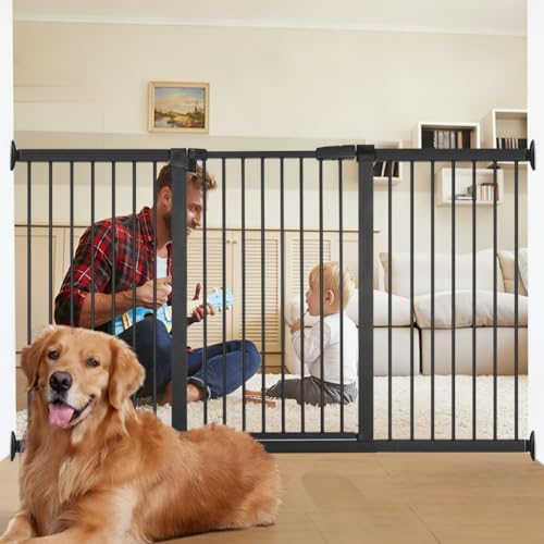 Extra Wide Dog Gate for Doorways Hallways 65.7"-71.2", 30 in Tall Baby Gates with Door No Drill, Auto Close Child Safety Gate for Pet Kid Doggie Cat Proof, Large Long Dog Barrier Indoor House, Black by Unknown