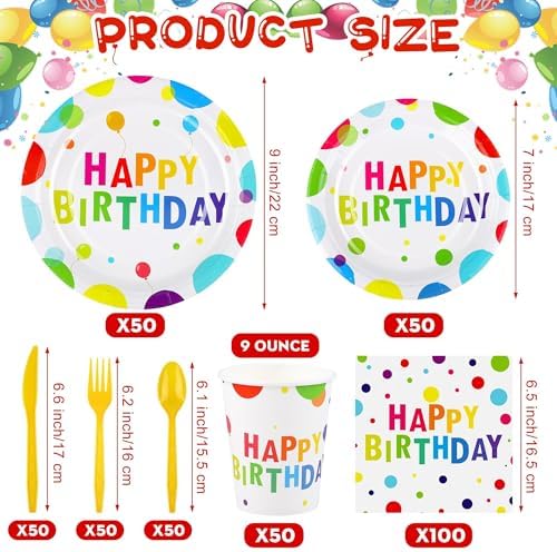 Kochorie 400 Pieces Happy Birthday Party Decorations Including Disposable Paper Plates Cups Napkins Tableware Sets Serves 50 for Birthday Party Supplies - Image 2