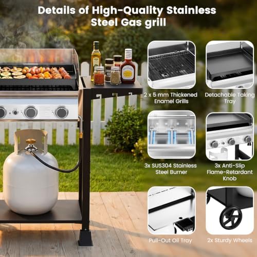 Electactic 3-Burner Propane Gas Grill & Griddle Combo,Flat Top Griddle - Image 3