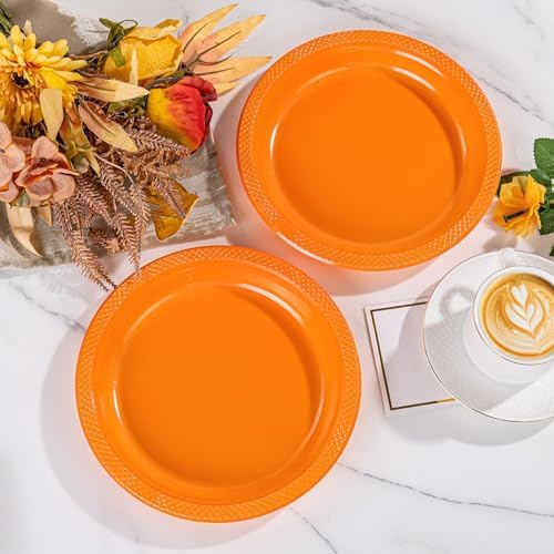 WELLIFE Orange Plastic Plates 9 Inch 50 Count Halloween Plates - Image 5