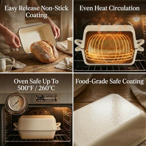 QuliMetal 5 Qt Enameled Cast Iron Bread Pan with Lid for Sourdoug - Image 5