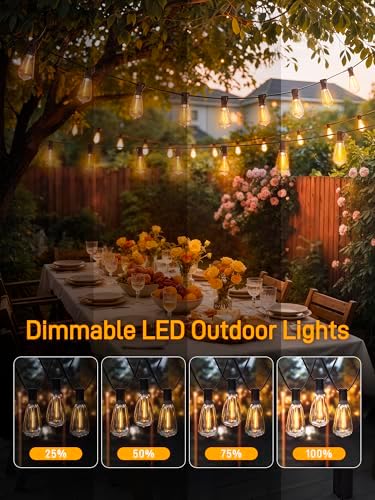 Guhope Outdoor String Lights Dimmable with Remote, 100 FT Outdoor Lights with 2 Timer and 3 Mode, Waterproof & Shatterproof Patio Lights, 2200K Energy Saving String Lights 3 Spare Bulbs for Patio Yard - Image 3