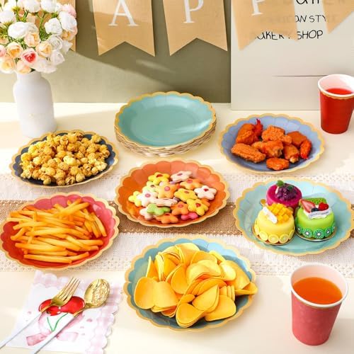 48 Pcs Colorful Paper Plates 9 Inch Scalloped - Image 6