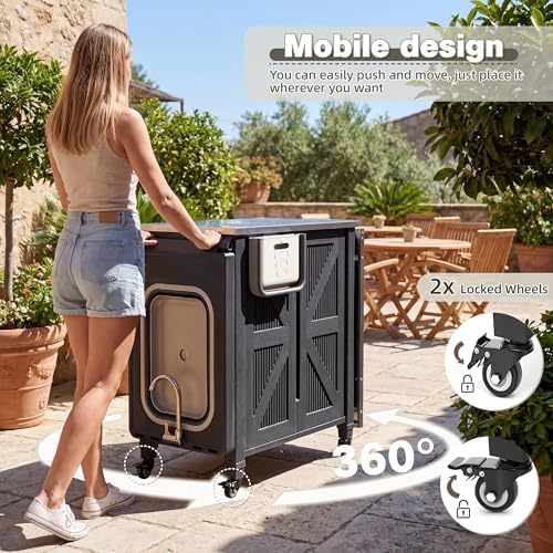 Outdoor Grill Cart with Stainless Steel Top, Outdoor Kitchen Island BBQ Prep Table, Storage Cabinet, Mobile Grill Cart with Folding Hanging Trash Bin, Wheels, Side Shelf for Patio, Garden, Picnic - Image 7