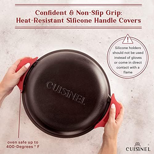 Cuisinel Cast Iron Dutch Oven 7-Qt Pre-Seasoned 2-in-1 Multi-Cooker with Lid that Doubles as a 12" Skillet, Silicone Handle Covers & Pan Scraper for Baking, Frying, Camping & Everyday Cooking - Image 6