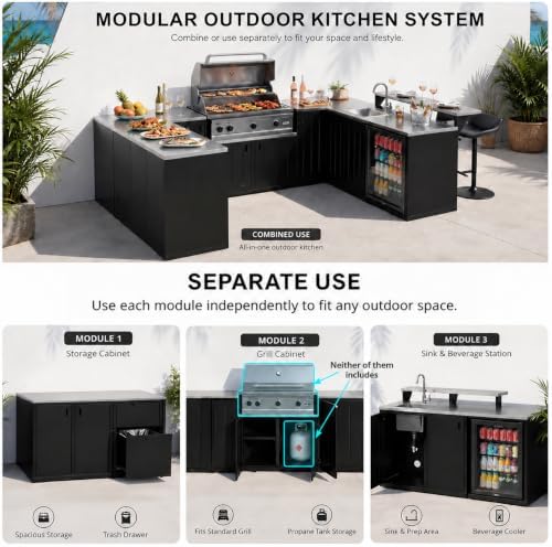 130“ Large Outdoor Kitchen Island for BBQ Gas Grill, Black - Image 4