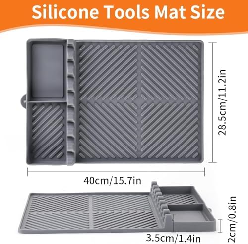 Silicone Griddle Tool Mat for Blackstone, Heat Resistant Side Shelf Mat with Drip Pad – BBQ Grill Accessories for Outdoor Grill, Kitchen Counter, Spatula Holder, Cooking Organizer (2, Gray) - Image 3