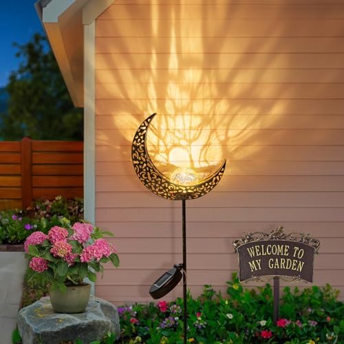 2Pack Moon Garden Gifts Solar Lights Outdoor Stakes Waterproof, Gifts for Mom, Crackle Glass Backyard Decor Balcony Lawn Ornaments, for Women Men Grandma (Bronze) - Image 6