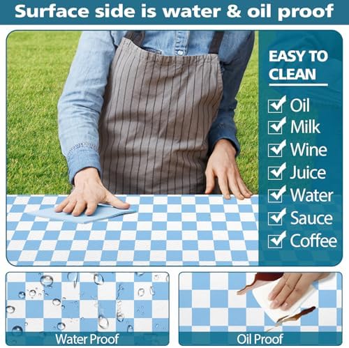 Picnic Table Cover with Bench Covers and Bag, Blue and White Checkered Gingham Buffalo Plaid Camping Tablecloth Waterproof Windproof Elastic Edges Fitted Tablecloths for Outdoor Garden 3PCS 30x60 Inch - Image 5