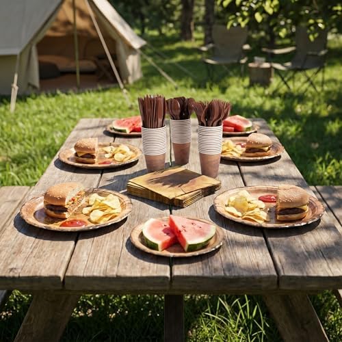 400 Pcs Disposable Rustic Wood Grain Slice Tableware Set for 50 Guests - Image 5