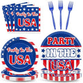 96Pcs Independence Day Paper Plates and Napkins 4th of July Party Supplies in the USA Red White Blue Star Disposable Tableware Set for 24 Guests American Flag Patriotic Memorial Day Decorations by Oitnlaughter