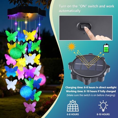 Toodour Solar Wind Chimes for Outside, Hanging Butterfly Shell Wind Chime - Image 6