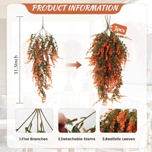 RECUTMS Fake Fall Monkey Plants 3Pcs Artificial Hanging Eucalyptus Vine - Image 2