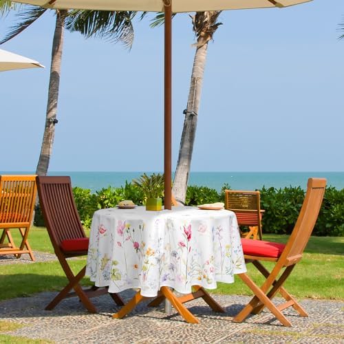 Round Outdoor Tablecloth with Umbrella Hole Umbrella Tablecloth Patio Tablecloths with Zipper for Courtyards, Terraces, and Beaches 60 in - Image 2