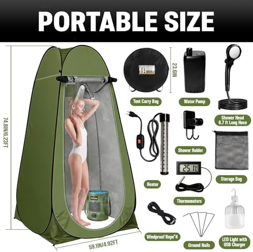 Portable Shower for Camping, 6000mAh Rechargeable Camp Shower Pump with Large Capacity Foldable Bucket, Filtered Shower Head, Outdoor Camping Shower Kit for Travel, Pet Bath, Car Washing - Image 2