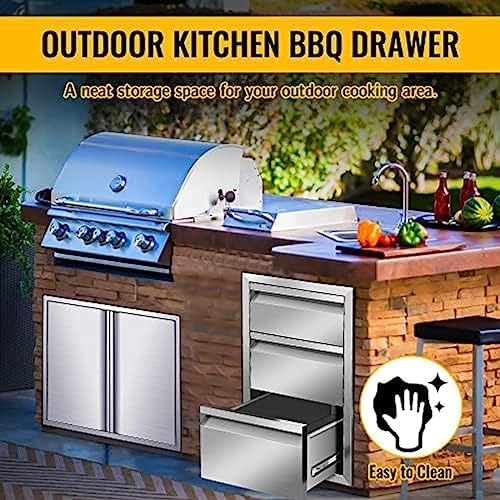 Pull Out Trash Drawer, Lower Sliding Rails Stainless Steel Roll Out Trash Bin Pull Out Tray With Handle For Outdoor Kitchen BBQ Island Grill Station,Three Drawers - Image 7