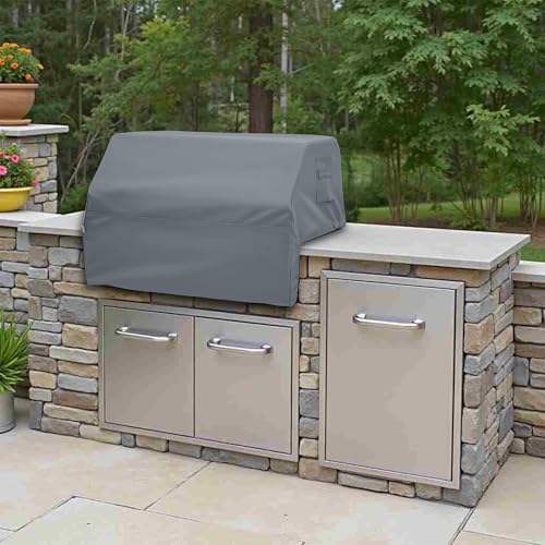 Covers & All Built-in Grill Cover for Outdoor Grill – Heavy Duty 12 oz Waterproof Built-in BBQ Grill Cover, PVC-Coated Polyester with Elastic Hem for Snug Fit (32 x 26 x 24 inches, Grey) - Image 4