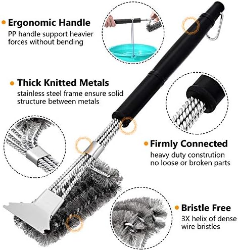 HaSteeL Grilling Utensil Set 18in, Stainless Steel BBQ Accessories Tools with Bag for Outdoor Cooking Camping, Heavy Duty Grill Spatula, Tong, Meat Fork, Basting Brush, Cleaning Brush, Man’s Gift - Image 3