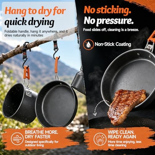 Camping Cookware, 10-Piece Non-Stick Foldable Mess Kit with Kettle - Image 3