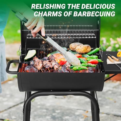 Outvita Barrel Charcoal Grill with Warming Rack, Outdoor BBQ, Black - Image 5