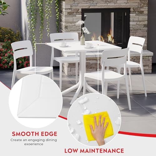Costaelm Patio Dining Table for 4, Square PP Patio Table, 4-Person Weather Resistant Deck Table for Porch Poolside Lawn Garden Backyard, White - Image 4