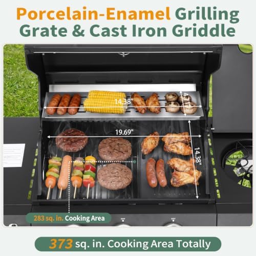 3-Burner Propane Gas BBQ Grill with Side Burner, Black - Image 3