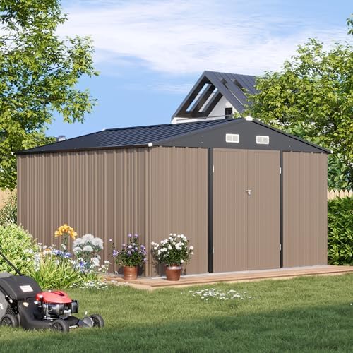 Patiowell 10x10 FT Metal Storage Shed, Brown - Image 2