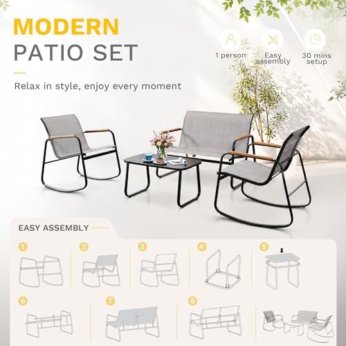 DWVO 4-Piece Rocking Patio Furniture Set, Textilene Conversation Set, Grey - Image 6