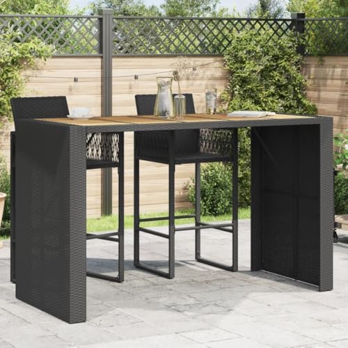Garden Bar Table Black, Acacia Wood Top, Powder-Coated Steel Frame, 72.8" Outdoor Dining Table for Patio, Balcony, Backyard Furniture Garden Furniture by Unknown
