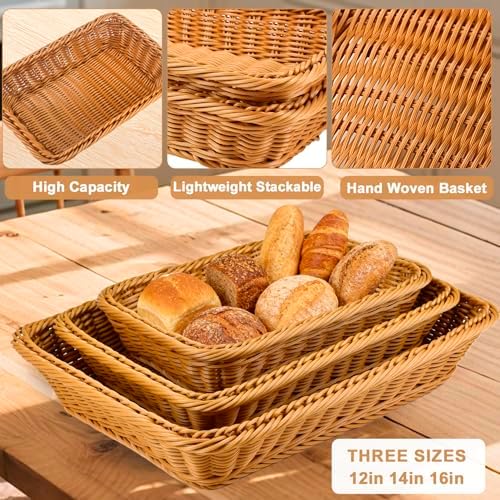 3 Pack Wicker Bread Baskets, 12, 14 and 16 Inch Serving Trays - Image 3