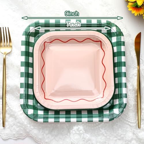 Pickmesh 100 Pcs Camp Gingham Paper Plate Disposable Scalloped Plaid Plate - Image 3