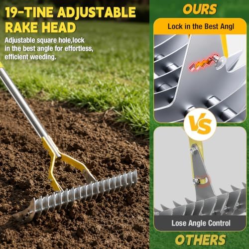 Thatch Rakes , 15-Inch Wide Thatching Rake for Cleaning Dead Grass, 55-Inch Efficient Steel Dethatcher Rake with Adjustable Metal Handle, Thatch Rakes for Lawns, Garden, Yard - Image 5