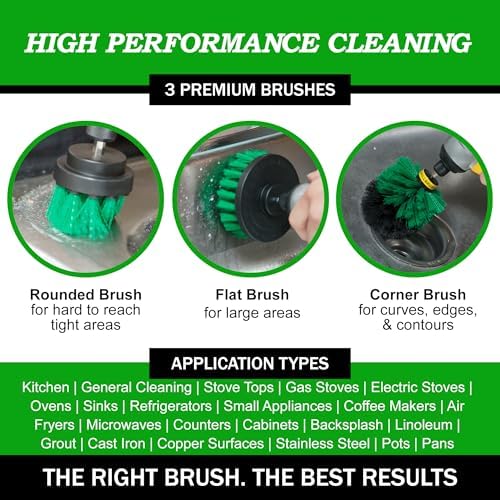Drillbrush Green Kitchen Drill Brush Set for Oven, Air Fryer & Cabinets - Image 2