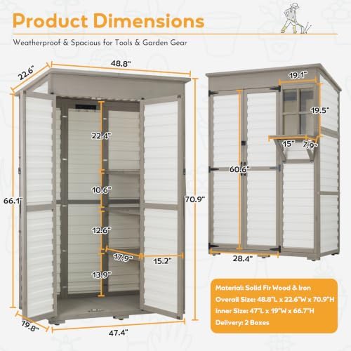 Large Outdoor Storage Cabinet, Weatherproof Garden Shed with 3 Shelves - Image 4