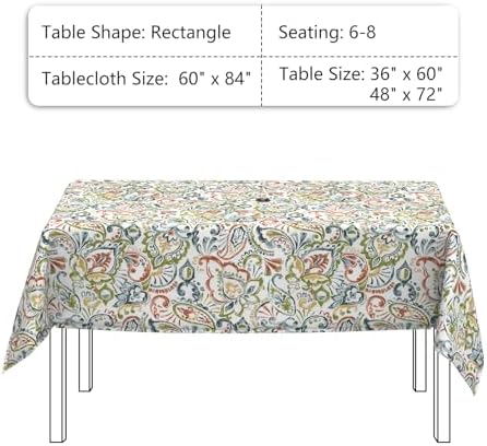LVTXIII Rectangle Outdoor Tablecloth with Umbrella Hole and Zipper, Water-Repellent 60 x 84 Inch Patio Table Cover for Picnic, Garden, Backyard Dining, Paisley Botanical - Image 3