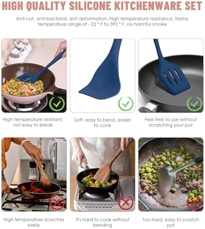 Blue Kitchen Utensils Set-12 Pieces Silicone Cooking Utensils Set - Image 3
