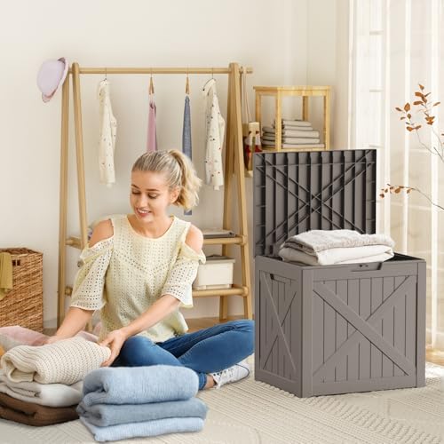 ROJIK Outdoor Storage Housing Deck Box - Waterproof Patio Furniture, Garden Tools, Cushions, Pool Accessories Storage Bench with Lockable Lid and Side Handles (Grey 38 Gal) - Image 5