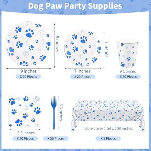 Kochorie 121 Pieces Blue Dog Paw Print Party Supplies Tableware Set - Image 2