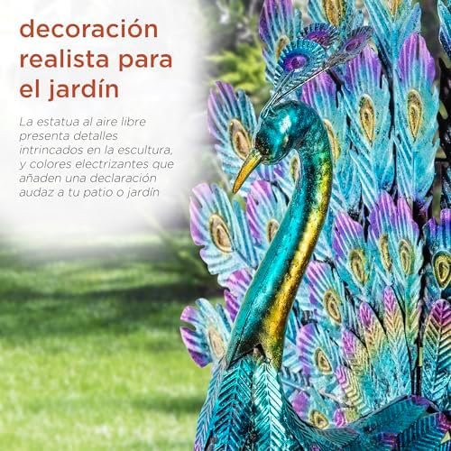 Alpine Corporation 23" Tall Outdoor Metal Peacock Statue, Multicolor - Image 6