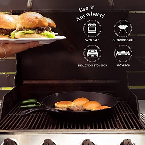 Cuisinel 15" Cast Iron Skillet + Glass Lid Cover + Pan Scraper + Heat-Resistant Silicone Handle Grip - Pre-seasoned Oven-Safe Kitchen Cookware - Indoor/Outdoor - Camping, Grilling, BBQ, Oven Safe - Image 3